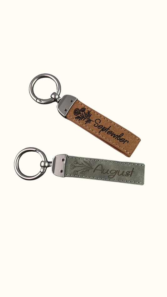 Personalized Birth Flower Keychain – Custom Engraved Gift