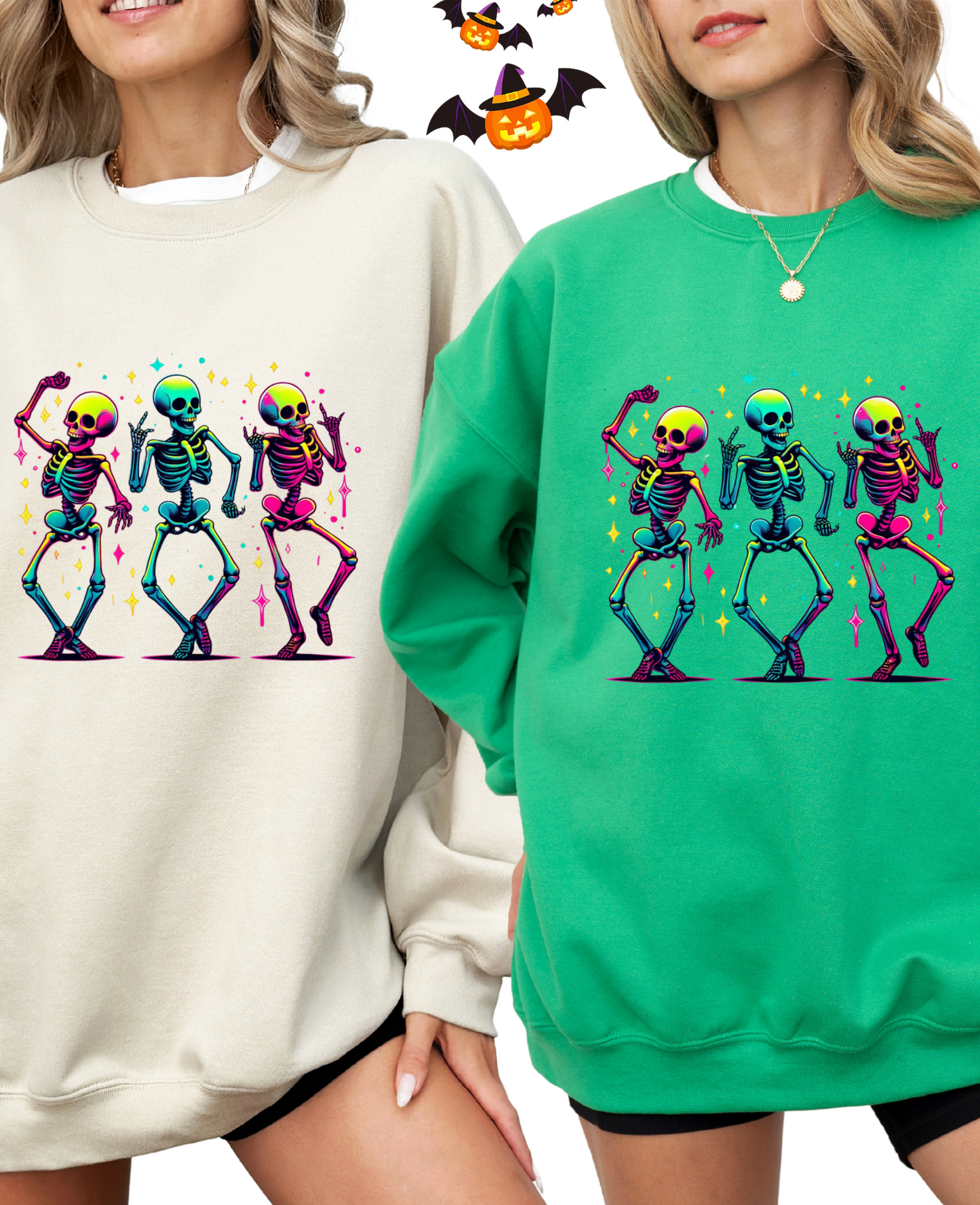 Dancing Skeletons T-Shirt – Colorful Halloween Party Graphic Tee
