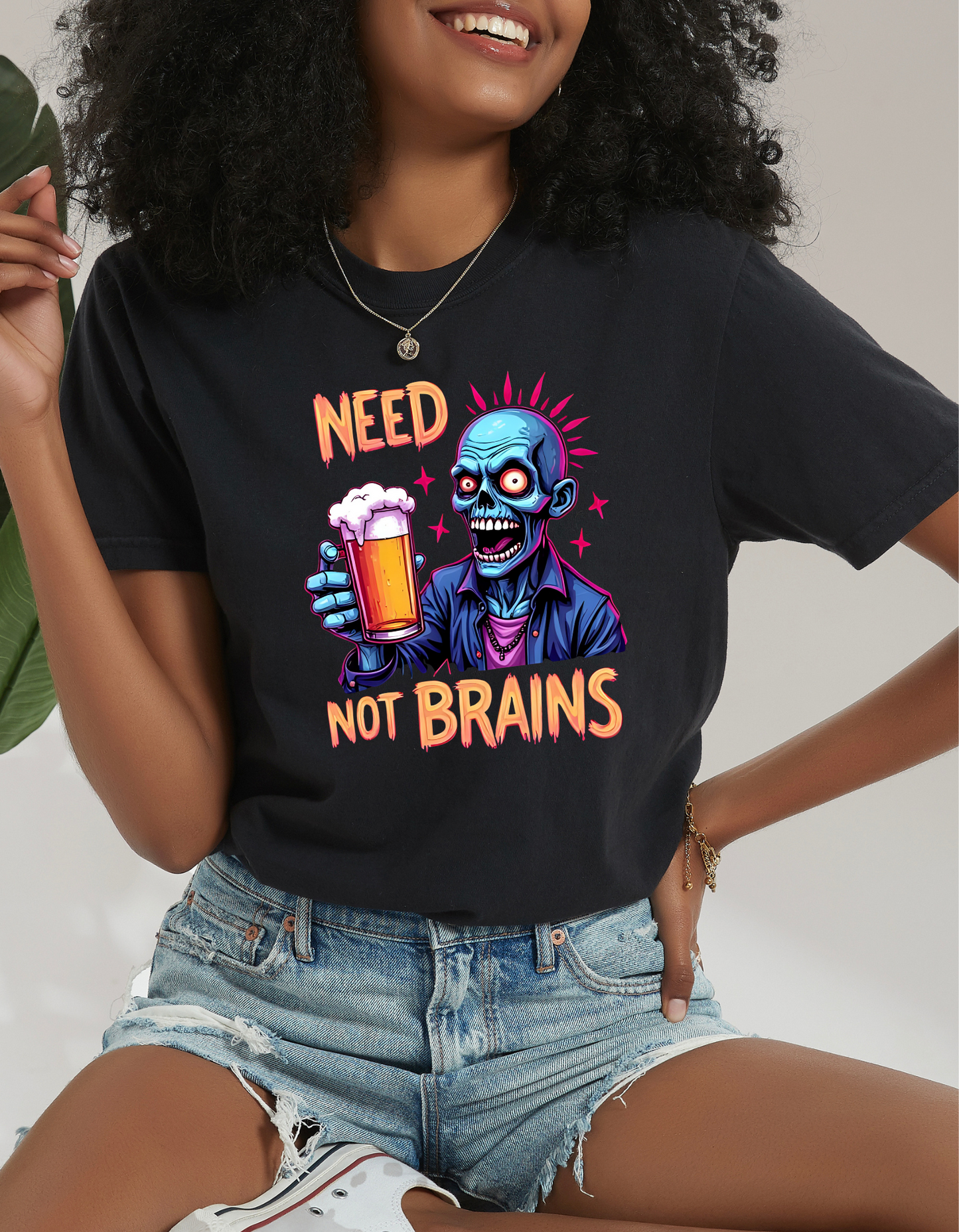 Zombie Beer T-Shirt – Funny “Need Not Brains” Halloween Graphic Tee