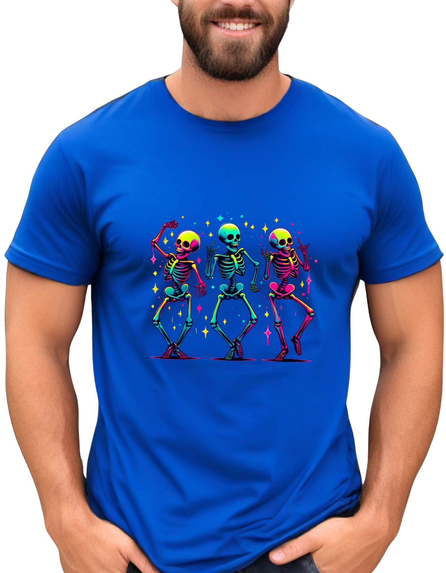 Dancing Skeletons T-Shirt – Colorful Halloween Party Graphic Tee
