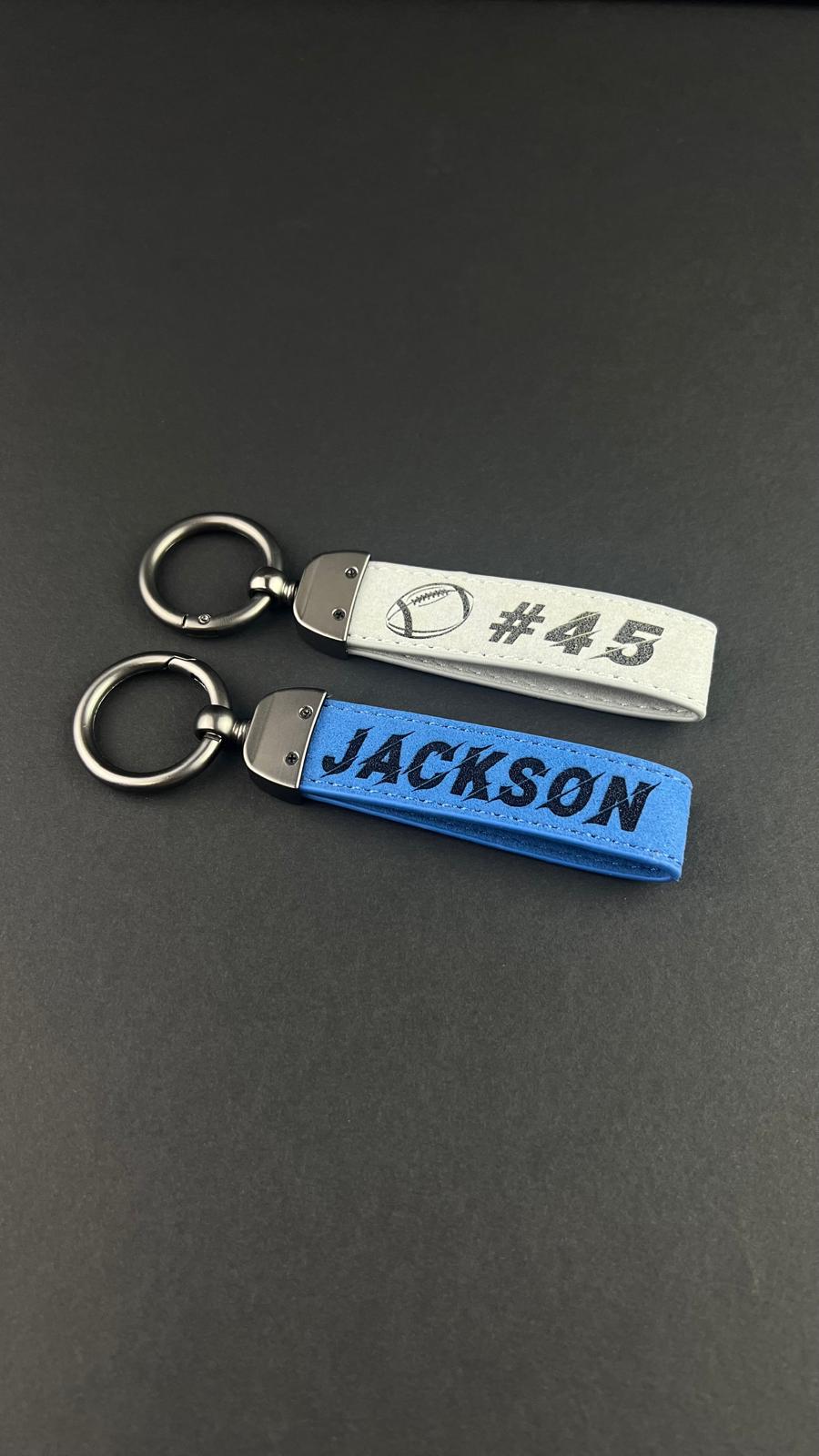 Personalized Football Team Logo Keychain – Custom Jersey Number & Name