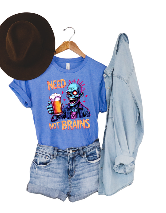 Zombie Beer T-Shirt – Funny “Need Not Brains” Halloween Graphic Tee