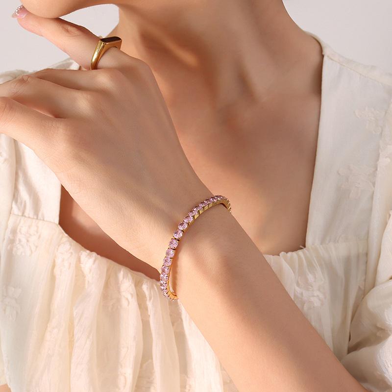 18K Gold Luxury Multicolor Zircon Elastic Bracelet Colorful Rainbow CZ Zircon Tennis Chain Bracelet Christmas Women Accessory Gift For Her