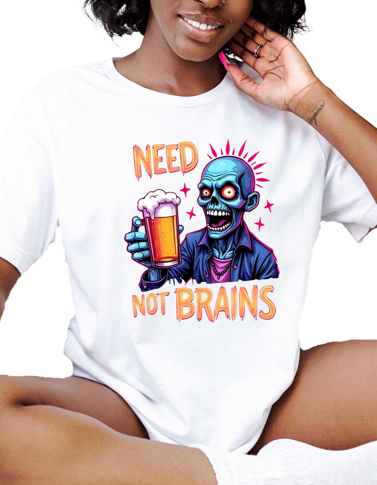 Zombie Beer T-Shirt – Funny “Need Not Brains” Halloween Graphic Tee
