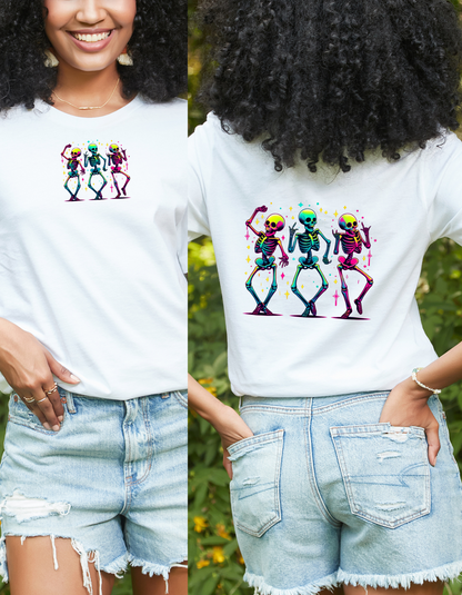Dancing Skeletons T-Shirt – Colorful Halloween Party Graphic Tee