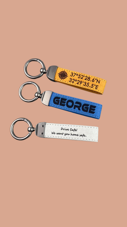 Customized Leather Keychain – Name, Quote, or Coordinates