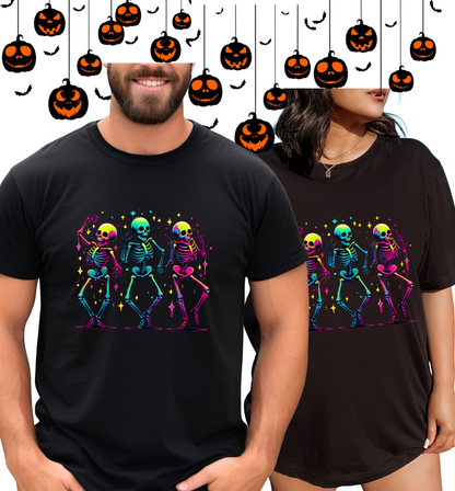 Dancing Skeletons T-Shirt – Colorful Halloween Party Graphic Tee
