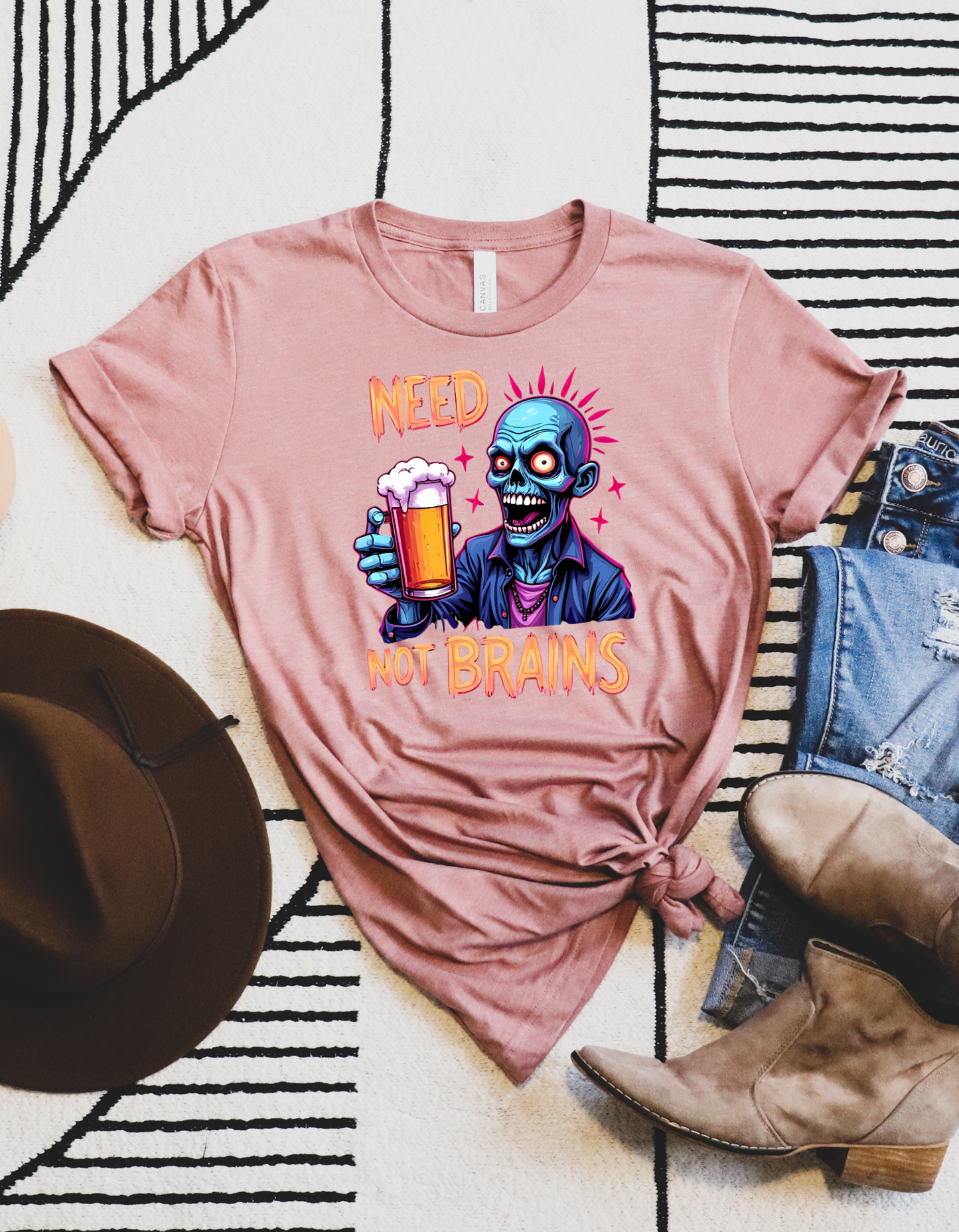 Zombie Beer T-Shirt – Funny “Need Not Brains” Halloween Graphic Tee