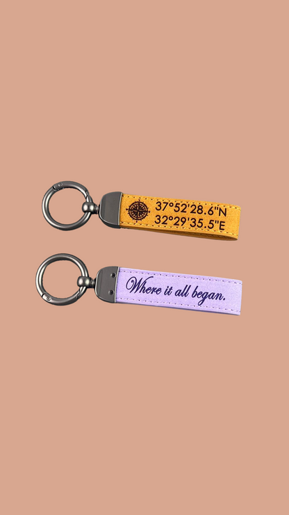 Customized Leather Keychain – Name, Quote, or Coordinates
