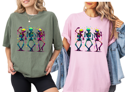 Dancing Skeletons T-Shirt – Colorful Halloween Party Graphic Tee