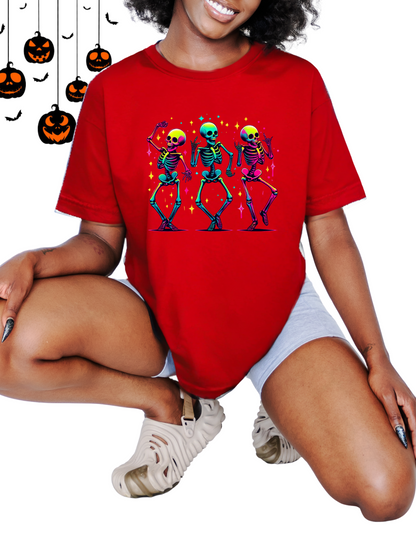 Dancing Skeletons T-Shirt – Colorful Halloween Party Graphic Tee