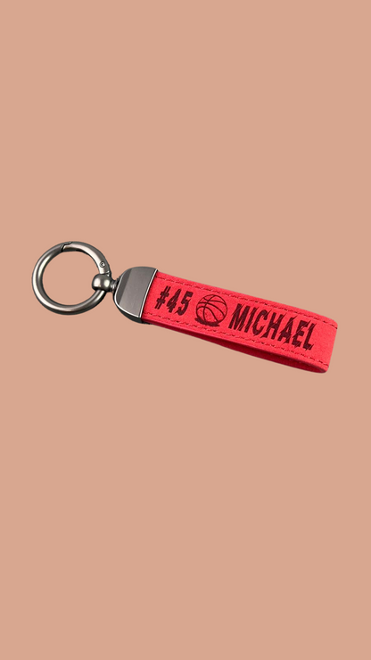 Personalized Basketball Keychain – Custom Engraved Leather Sports Gift