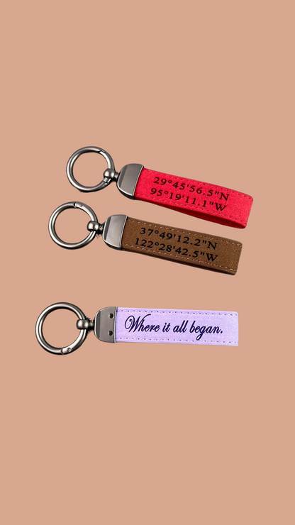 Customized Leather Keychain – Name, Quote, or Coordinates