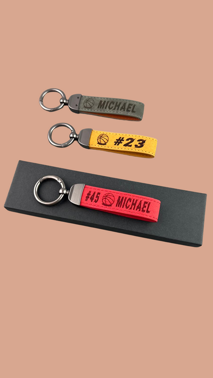 Personalized Basketball Keychain – Custom Engraved Leather Sports Gift