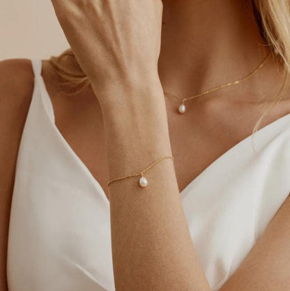 Designer Freshwater Pearl Necklaces Single Pearl Drop Bracelets Women 18K Gold Plated Bracelet Set Drop Necklace Jewelry Christmas Gifts