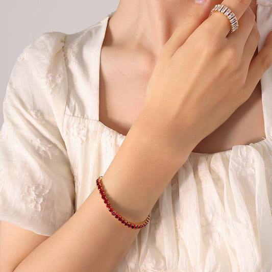 18K Gold Luxury Multicolor Zircon Elastic Bracelet Colorful Rainbow CZ Zircon Tennis Chain Bracelet Christmas Women Accessory Gift For Her