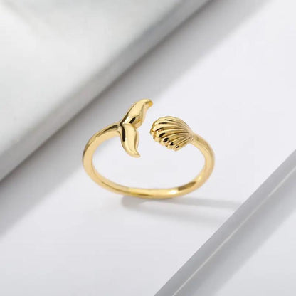 18K Gold Sterling Silver Unisex Jewelry Adjustable Size Ring Whale Tail Minimalist Rings for Men and Women Christmas Couple Match Accessory