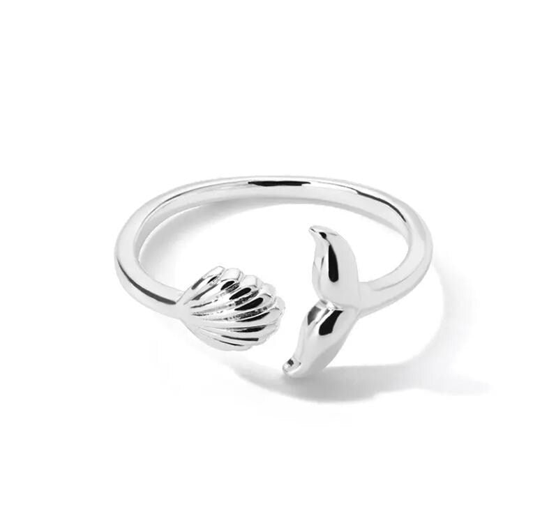 18K Gold Sterling Silver Unisex Jewelry Adjustable Size Ring Whale Tail Minimalist Rings for Men and Women Christmas Couple Match Accessory